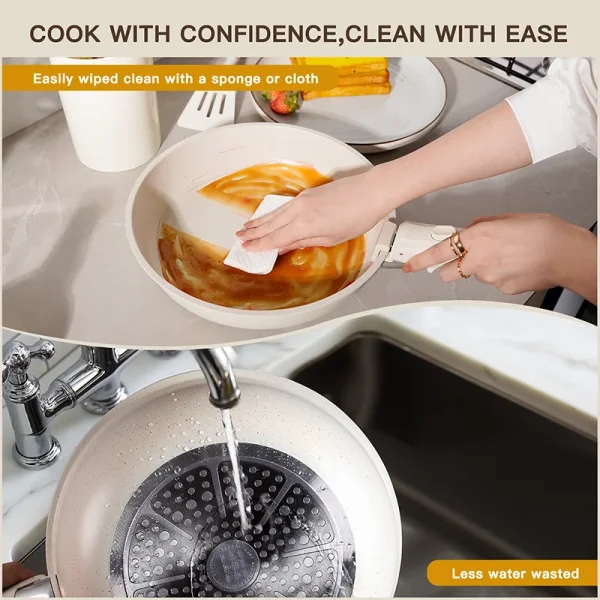 21 Piece Pots and Pans Set Non-Stick, Astercook Ceramic Cookware Set with Sensor Handles, Milky white - Image 5