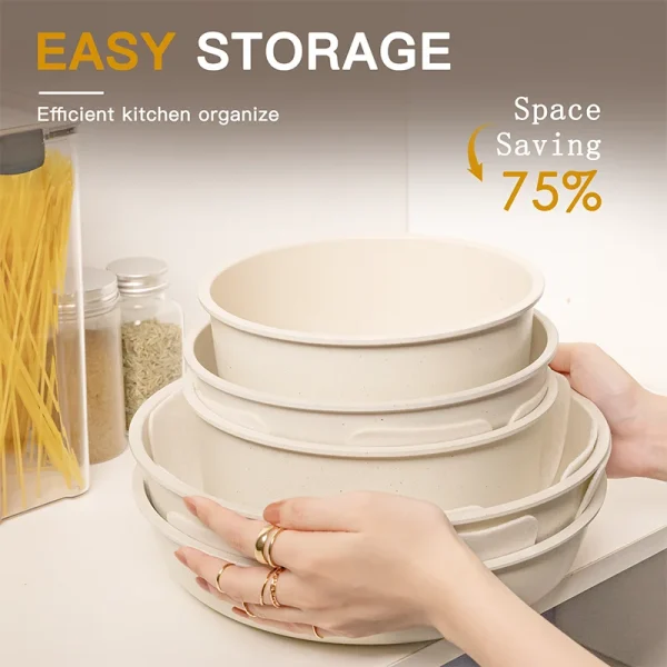 21 Piece Pots and Pans Set Non-Stick, Astercook Ceramic Cookware Set with Sensor Handles, Milky white - Image 2