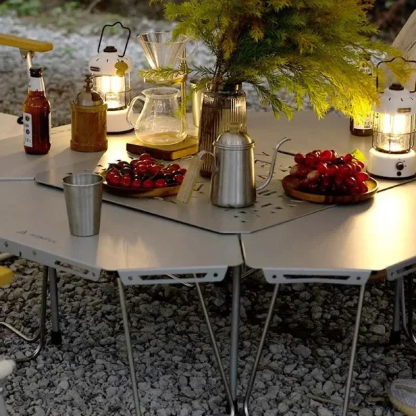 Homful outdoor multifunctional combination stainless steel round table barbecue campfire table camping foldable splicing - Image 2
