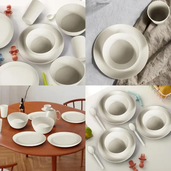 48-Piece Plastic Wheat Straw Dinnerware Sets Plates and Bowls Sets for 8 Lightweight Bowls Unbreakable Dish Set Dishwasher - Image 5
