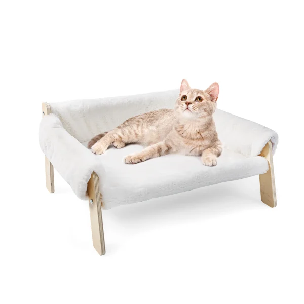 Large Cat Bed Sturdy Wooden Leg Raised Plush Cat Sofa Bed Kitten Bed for Indoor Cats - Soft Cat Couch - Image 8