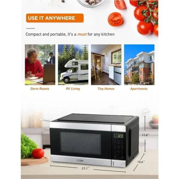COMMERCIAL CHEF 1.1 Cu Ft Microwave with 10 Power Levels, Small Microwave with Push Button, 1000W Countertop Microwave - Image 6