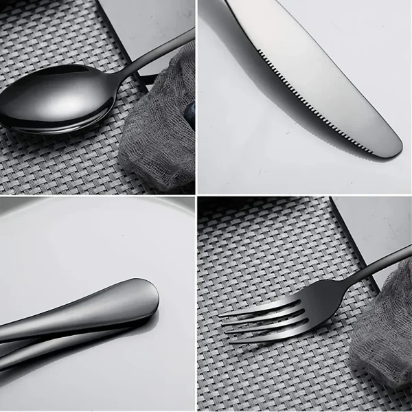 60pcs Black Silverware Set For 12, Stainless Steel Flatware Set, Cutlery Kitchen Tableware Fork Knife Spoon Dishwasher Safe - Image 4