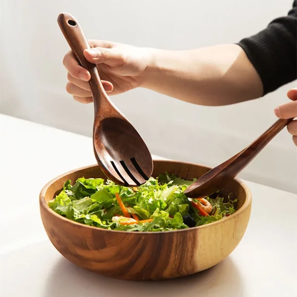 2Pcs Dinnerware Set Wooden Large Spoon Fork Cutlery Set Japanese Style Long Handle Serving Salad Scoop Tableware Kitchen Utensil - Image 2