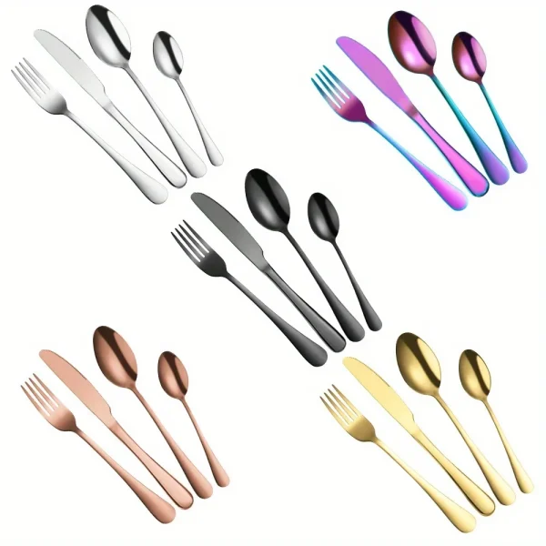 24-Piece Stainless Steel Cutlery Set Knives, Forks, Spoons & Teaspoons - Durable Stylish Design - Perfect for Home Dining - Image 5