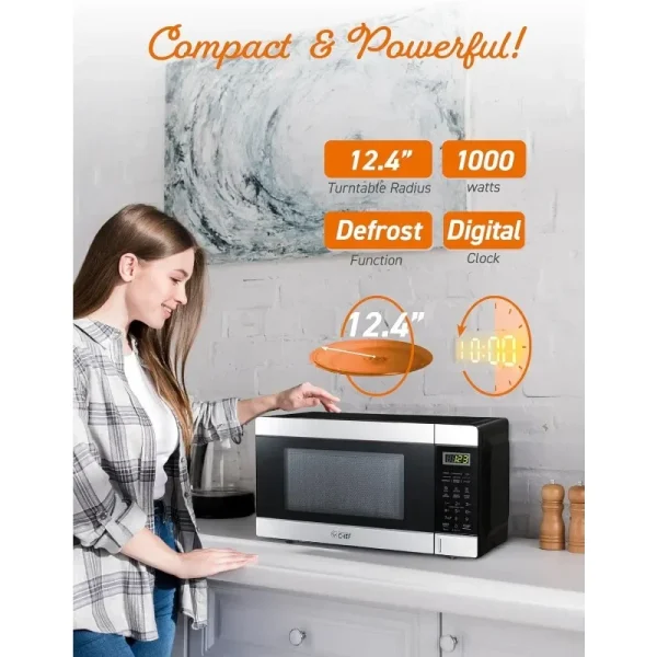 COMMERCIAL CHEF 1.1 Cu Ft Microwave with 10 Power Levels, Small Microwave with Push Button, 1000W Countertop Microwave - Image 4