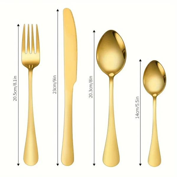 24pcs Elegant Stainless Steel Black Flatware Set, Classic Knife, Fork Spoon Gift Set Mirror Polish Gold Cutlery Dishwasher Saf - Image 3