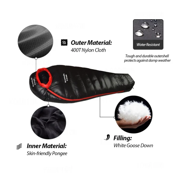 Winter Down Sleeping Bag Adult Mummy White Goose Down Warm Sleeping Bag Three Seasons Suitable For Camping Trips - Image 3