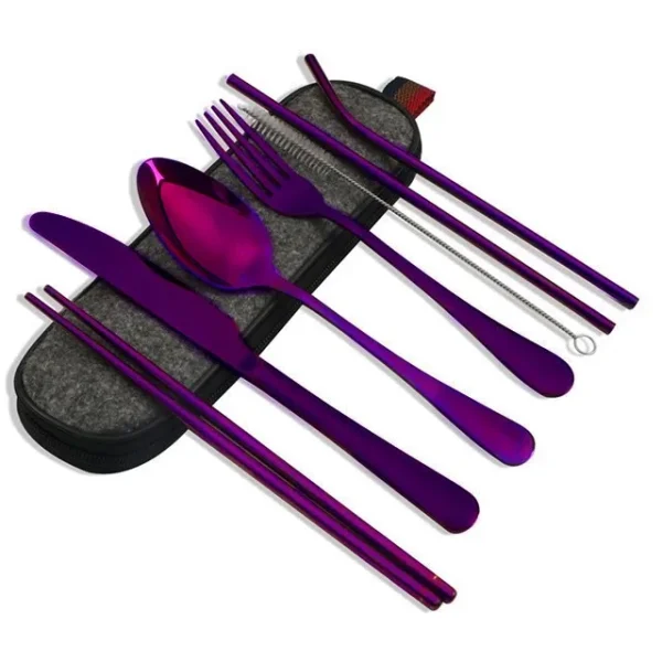 8Pcs/set Tableware Reusable Travel Cutlery Set Camp Utensils Set with stainless steel Spoon Fork Chopsticks Straw Portable case - Image 11