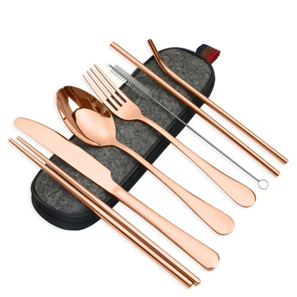8Pcs/set Tableware Reusable Travel Cutlery Set Camp Utensils Set with stainless steel Spoon Fork Chopsticks Straw Portable case - Image 9