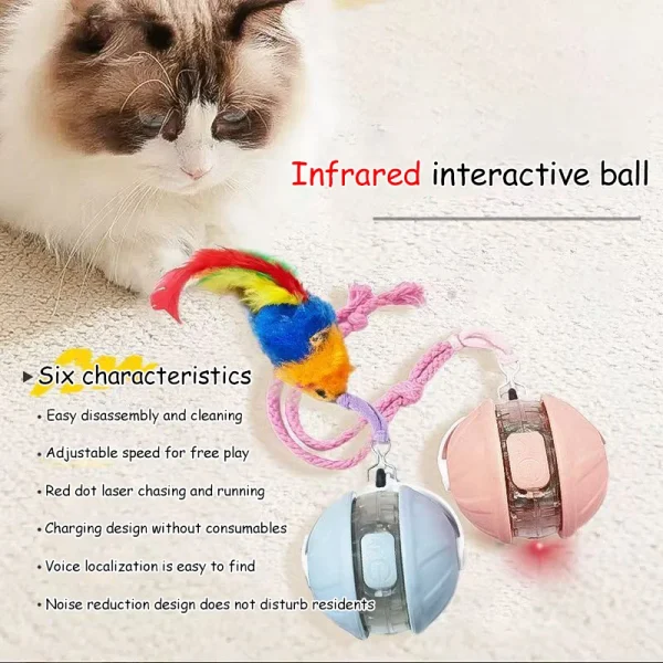 Cat Infrared Interactive Ball Toys Automatic Rolling Ball Tail Rechargeable Smart Pet Electric Toy Cat Training Imitate Mouse - Image 6