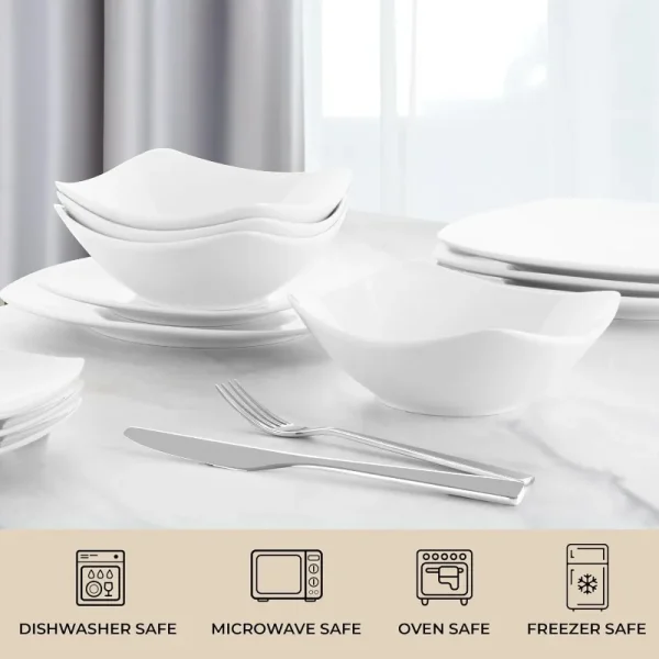 Luna Plates and Bowls Sets, 16 Piece Modern Porcelain Dish Set for 4, Chip and Scratch Resistant Square Dinnerware Set - Image 3