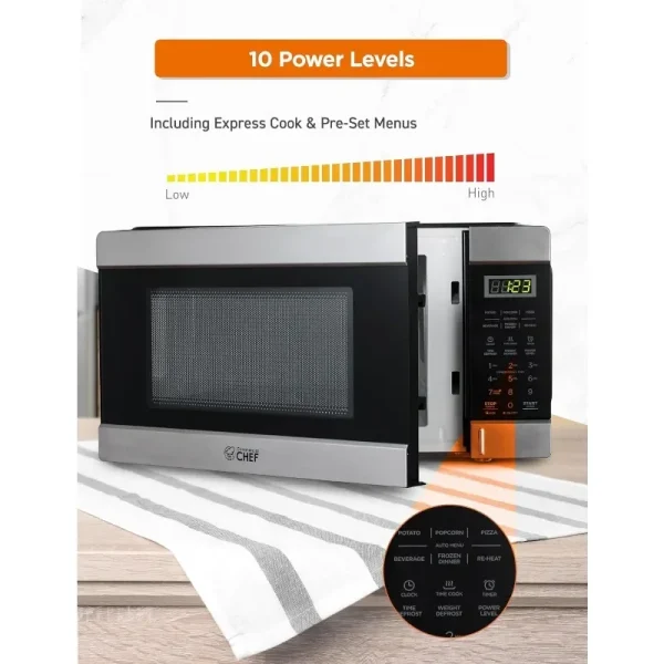 COMMERCIAL CHEF 1.1 Cu Ft Microwave with 10 Power Levels, Small Microwave with Push Button, 1000W Countertop Microwave - Image 3