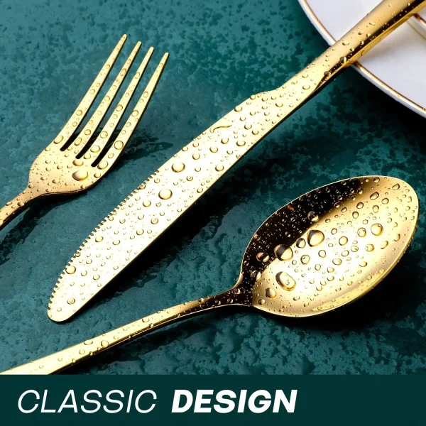24pcs Elegant Stainless Steel Black Flatware Set, Classic Knife, Fork Spoon Gift Set Mirror Polish Gold Cutlery Dishwasher Saf - Image 4