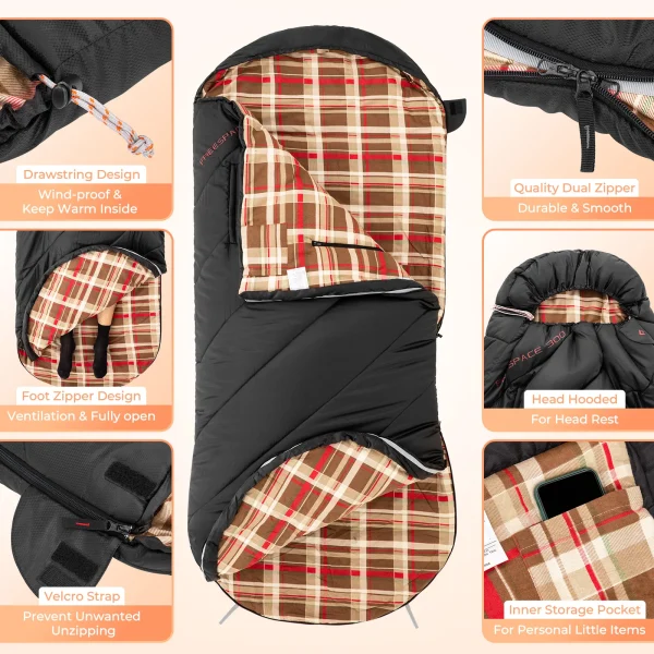 KingCamp Flannel Sleeping Bag, Single Enlarged Stretchable Polyester-cotton Flannel Oval Capped Sleeping Bag For Camping - Image 5