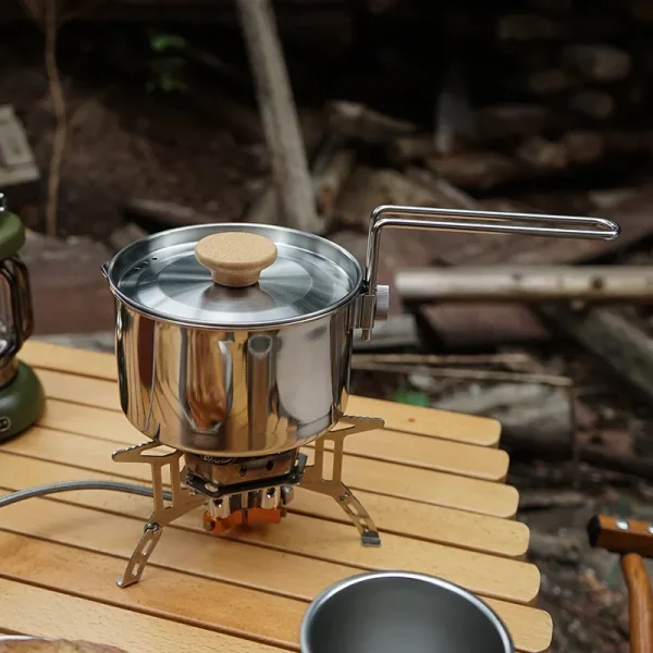 1L Camping Kettle Outdoor Multifunctional 304 Stainless Steel Kettle Mountaineering Portable Coffee Pot Foldable Camping Tea Pot - Image 3