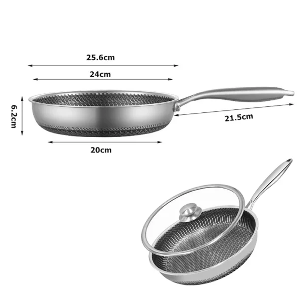 LMETJMA Stainless Steel Frying Pan Nonstick Honeycomb Fry Pan With Lid Induction Ceramic Electric Gas Cooktops Compatible KC0480 - Image 10