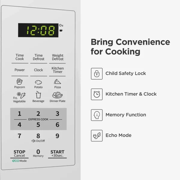 EM720CPL-PM Countertop Microwave Oven with Sound On/Off, ECO Mode and Easy One-Touch Buttons, 0.7 Cu Ft/700W, Pearl White - Image 5