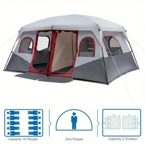 Camping Tent Cabin Tent 10 Person 2 Rooms Waterproof Shelter Large Room - Image 5