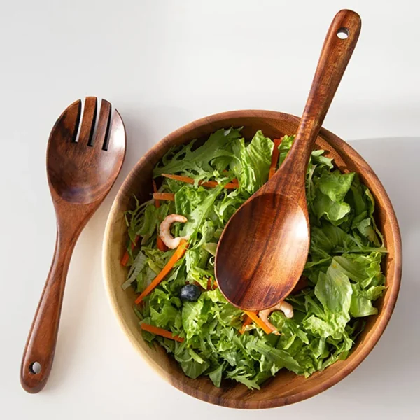 2Pcs Dinnerware Set Wooden Large Spoon Fork Cutlery Set Japanese Style Long Handle Serving Salad Scoop Tableware Kitchen Utensil - Image 4
