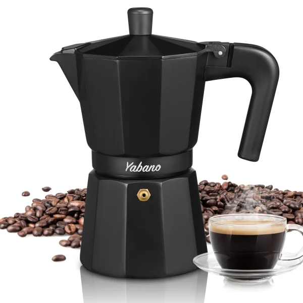 Yabano Stovetop Espresso Maker, 1 Cups Moka Coffee Pot Italian Espresso for Gas or Electric Ceramic Stovetop, Italian Coffee mak