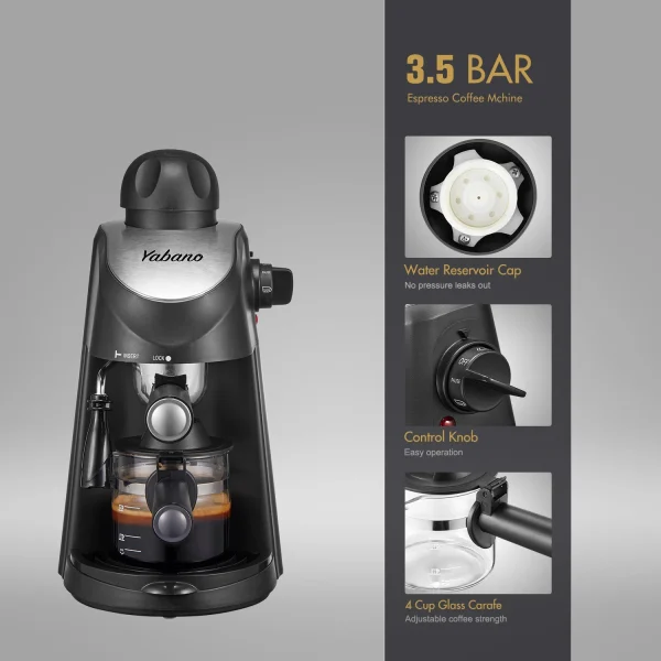 Yabano Espresso Machine, 3.5Bar Espresso Coffee Maker, Espresso and Cappuccino Machine with Milk Frother, Espresso Maker with St - Image 5