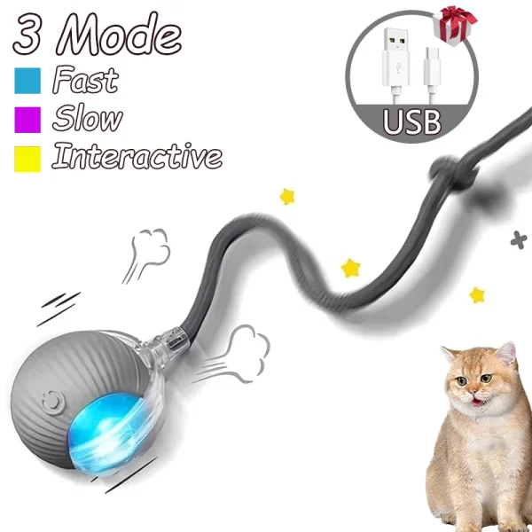 Cat Infrared Interactive Ball Toys Automatic Rolling Ball Tail Rechargeable Smart Pet Electric Toy Cat Training Imitate Mouse - Image 7
