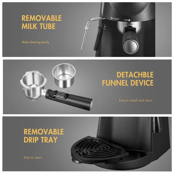 Yabano Espresso Machine, 3.5Bar Espresso Coffee Maker, Espresso and Cappuccino Machine with Milk Frother, Espresso Maker with St - Image 6