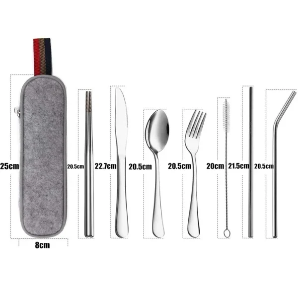 8Pcs/set Tableware Reusable Travel Cutlery Set Camp Utensils Set with stainless steel Spoon Fork Chopsticks Straw Portable case - Image 2