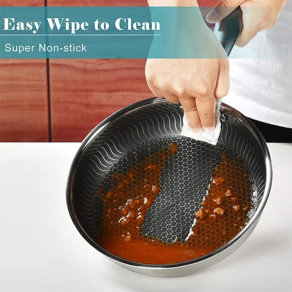 LMETJMA Stainless Steel Frying Pan Nonstick Honeycomb Fry Pan With Lid Induction Ceramic Electric Gas Cooktops Compatible KC0480 - Image 5