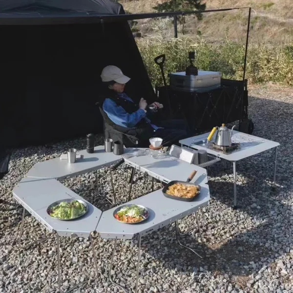 Homful outdoor multifunctional combination stainless steel round table barbecue campfire table camping foldable splicing - Image 6