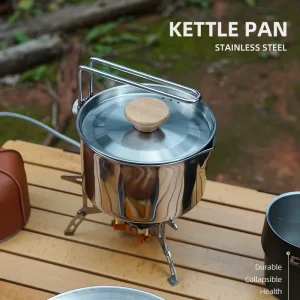 1L Camping Kettle Outdoor Multifunctional 304 Stainless Steel Kettle Mountaineering Portable Coffee Pot Foldable Camping Tea Pot