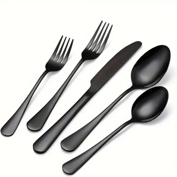 60pcs Black Silverware Set For 12, Stainless Steel Flatware Set, Cutlery Kitchen Tableware Fork Knife Spoon Dishwasher Safe - Image 2
