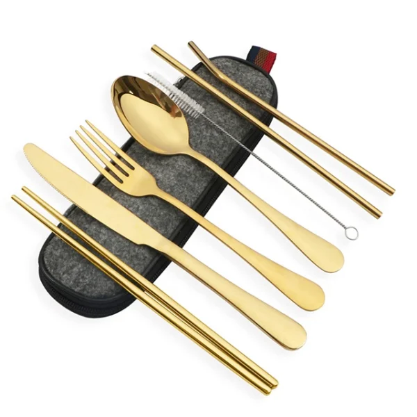 8Pcs/set Tableware Reusable Travel Cutlery Set Camp Utensils Set with stainless steel Spoon Fork Chopsticks Straw Portable case - Image 10