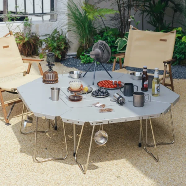 Homful outdoor multifunctional combination stainless steel round table barbecue campfire table camping foldable splicing - Image 5