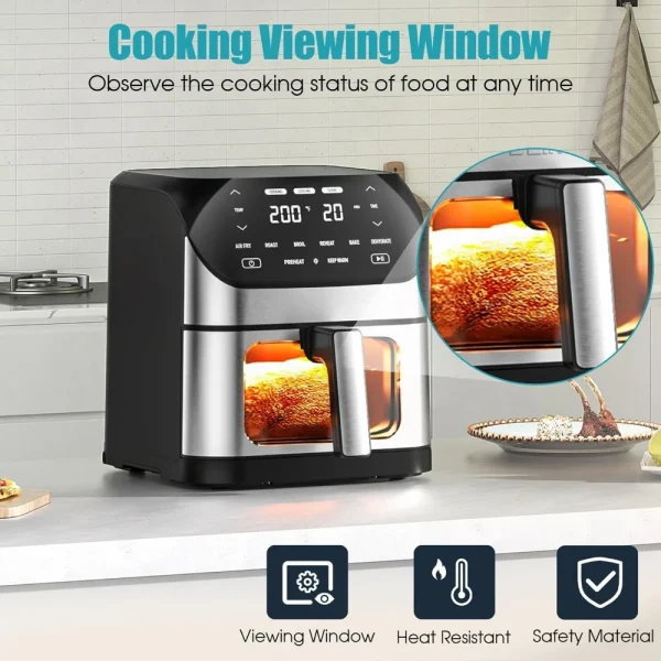 Air Fryer 6.2 QT Large Capacity Oilless Hot Air Fryers Oven 1500W Healthy Cooker with 10 Presets, Digital LCD Touch Screen - Image 5