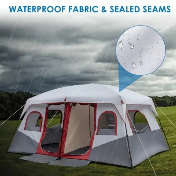 Camping Tent Cabin Tent 10 Person 2 Rooms Waterproof Shelter Large Room - Image 3