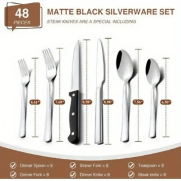 Silverware SetStainless Steel Cutlery Utensils Home Kitchen Cutlery Set Including Fork Knife Spoon Set, Dishwasher Safe - Image 4