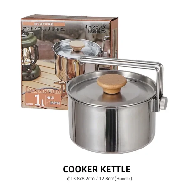 1L Camping Kettle Outdoor Multifunctional 304 Stainless Steel Kettle Mountaineering Portable Coffee Pot Foldable Camping Tea Pot - Image 6