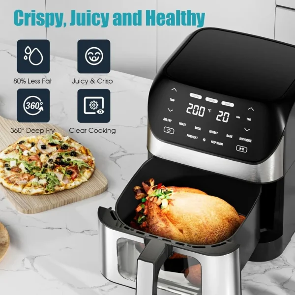 Air Fryer 6.2 QT Large Capacity Oilless Hot Air Fryers Oven 1500W Healthy Cooker with 10 Presets, Digital LCD Touch Screen - Image 4