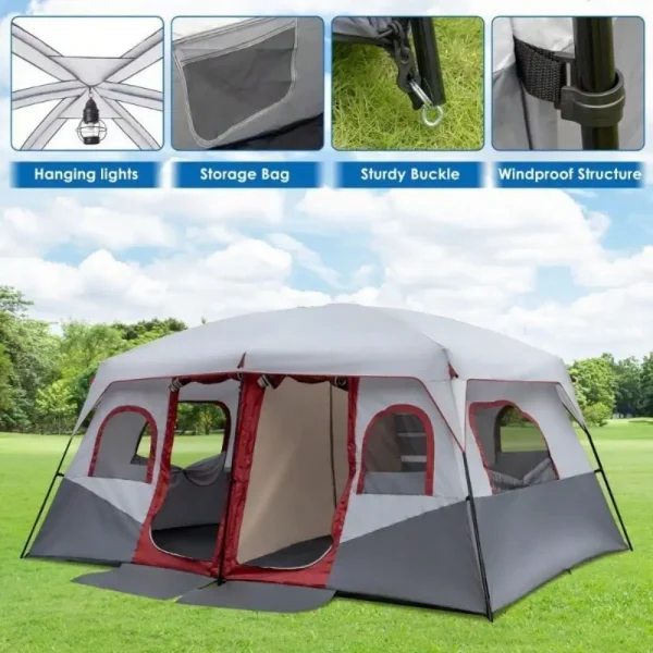 Camping Tent Cabin Tent 10 Person 2 Rooms Waterproof Shelter Large Room - Image 4