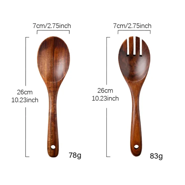 2Pcs Dinnerware Set Wooden Large Spoon Fork Cutlery Set Japanese Style Long Handle Serving Salad Scoop Tableware Kitchen Utensil - Image 6