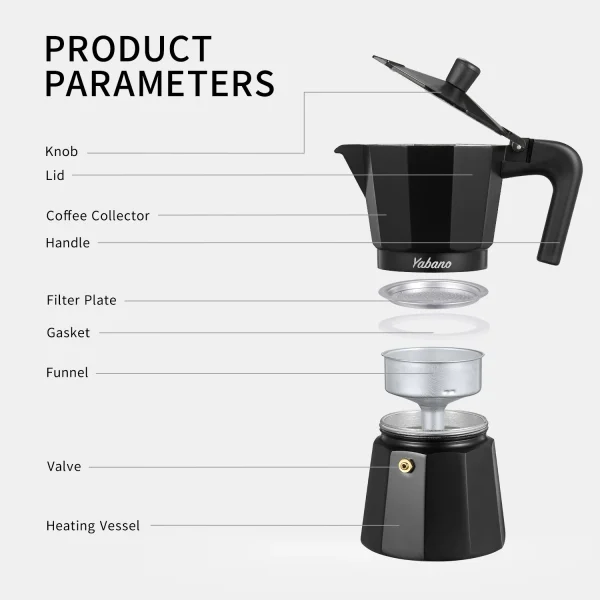 Yabano Stovetop Espresso Maker, 1 Cups Moka Coffee Pot Italian Espresso for Gas or Electric Ceramic Stovetop, Italian Coffee mak - Image 5