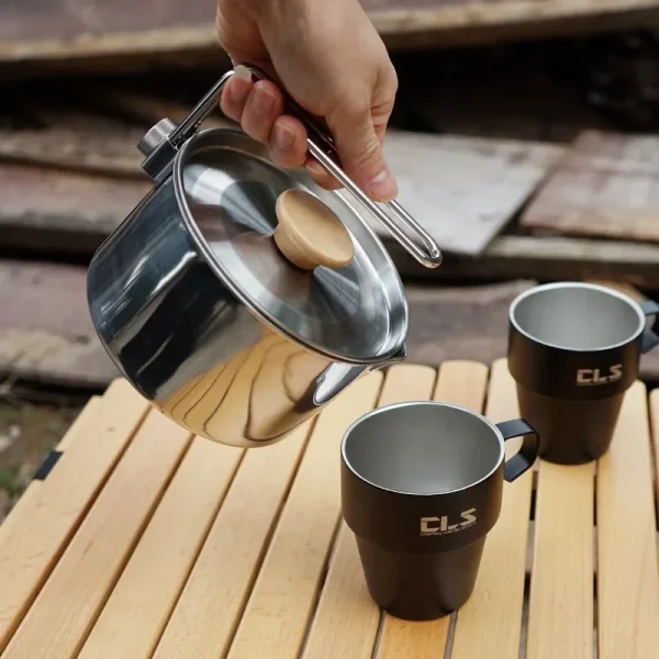 1L Camping Kettle Outdoor Multifunctional 304 Stainless Steel Kettle Mountaineering Portable Coffee Pot Foldable Camping Tea Pot - Image 2