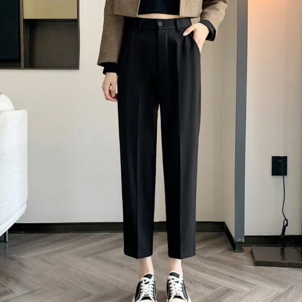 Women's High-Waisted Suit Pants 2024 Spring Summer Solid Button Casual Loose Ankle-Length Khaki Workwear Trousers Women - Image 4