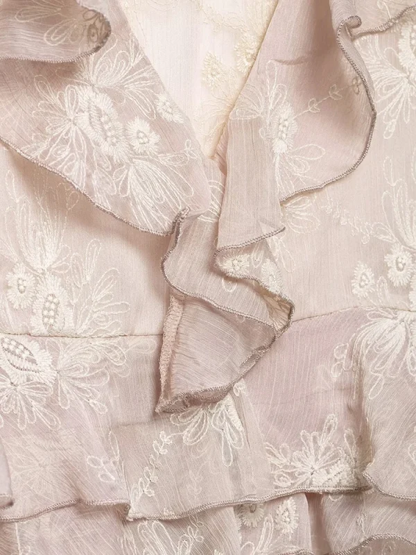 Yaphleet Women Sweet Flower Embroidery V Neck Blouses 2025 Fashion Ladies Ruffles Cascading Short Tops for Female Chic Shirts - Image 4