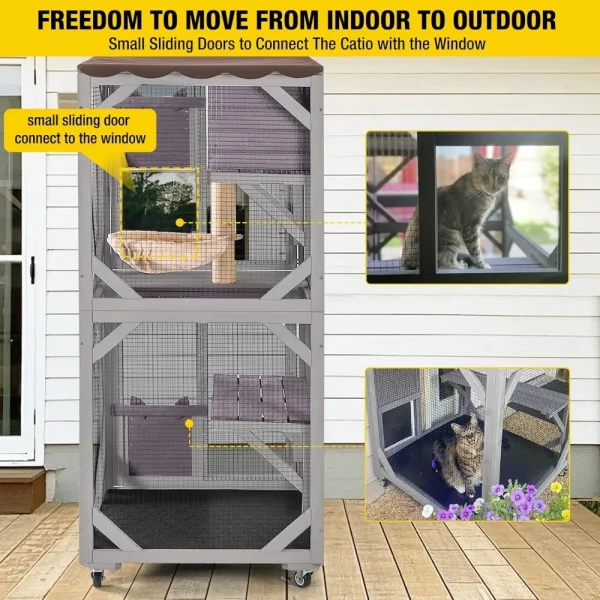 Cat House Outdoor Catio for Catis Mobile Enclosures on Wheels Large Cat Cage with Waterproof Cover,Resting House - Image 3