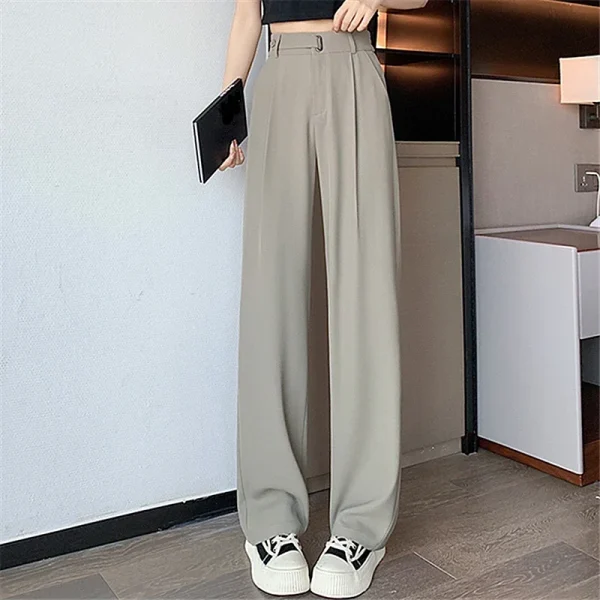 Seoulish Summer Women's Casual Pants Wide Leg Pants Elegant Office Lady 2024 New Solid Color High Waist Loose Trousers Female - Image 5