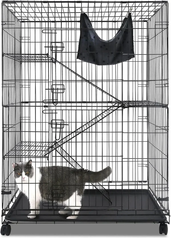 Pet 50 Inch Cat Crates for Indoor Cats, Large  Cat Cages Indoor, Collapsible Metal Wire Cat Kennel Big Multi-Level Cat Cage - Image 2