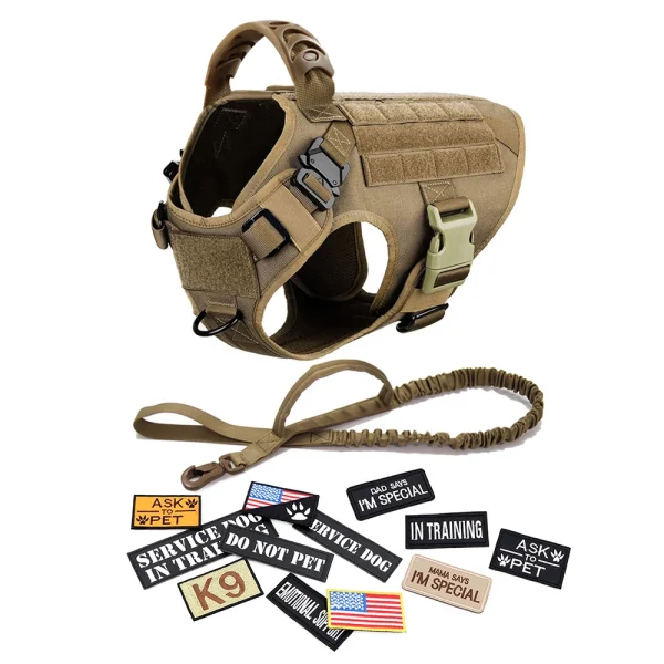 Military Large Dog Harness Collar Leash Bags Patches Set Pet Malinois Training Vests Tactical Dogs Harnesses Accessories - Image 15